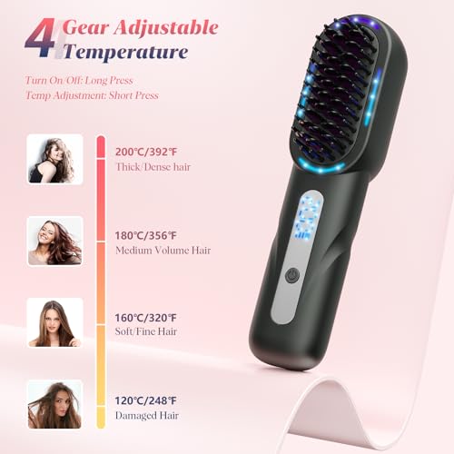 Shinkuro Brosse Lissante Ionique Cheveux Noir, Fer à Lisser Avec Peigne Intégré, 4 Températures Chauffant Rapide | Écran