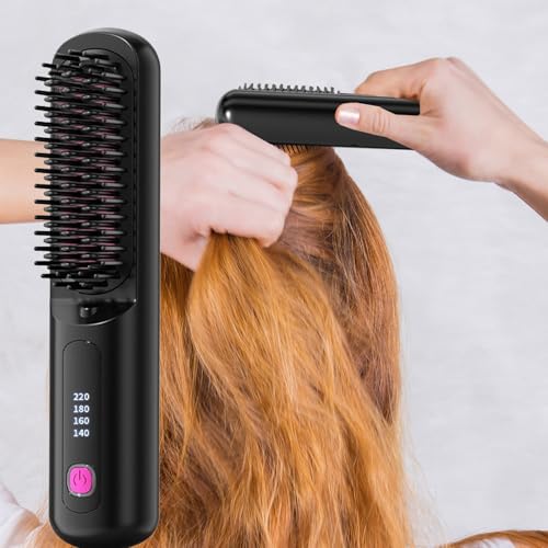 Sèche-chevelu sans fil rechargeable, brosse lissante à chauffage rapide 4 niveaux - Idéal pour coiffage à domicile et vo