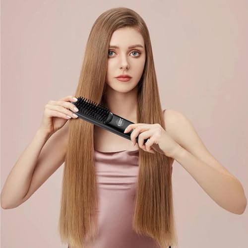 Brosse Lissante Chauffante Sans Fil - Brosse à Lisser Portable USB, Brosse pour Cheveux Lisse avec Chaleur Réglable, Par