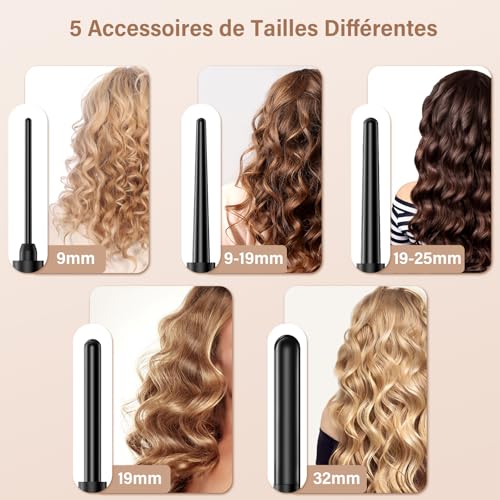Céramique Boucleur a Cheveux 5 en 1 Température Réglable Cheveux Longs Courts