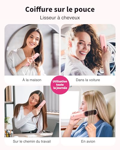 Bopcal Brosse Lissante 3 en 1 Sans Fil, 10000mAh, 30S Chauffage Céramique Anti-Brûlure, pour Voyage