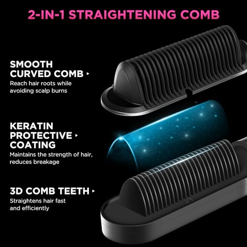 PARWIN PRO BEAUTY Brosse Lissante Pour Cheveux Ionique Avec Fer à Lisser, Protection Anti-Brûlure Pour Cheveux Salles de