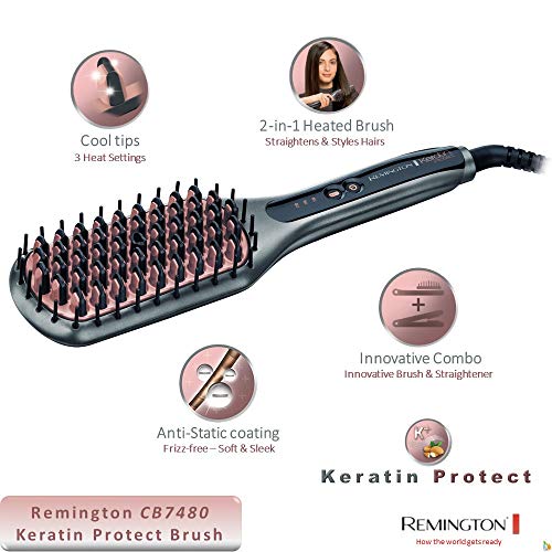 Remington Brosse Lissante Ionique Keratin Protect Brosse Lisseur 150-230°C Soin Kératine Huile Amande Femmes Hairstyling
