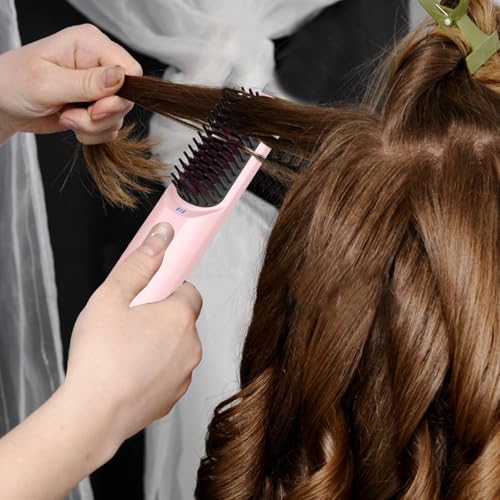 Brosse à lisser les cheveux sans fil pour femmes portable avec fonction de voyage et rechargeable par USB