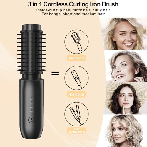 Brosse Thermique Lurowo Sans Fil pour Coiffante de Voyage, Brosse Chauffante Céramiqueavec 4 Températures Réglables, Bro